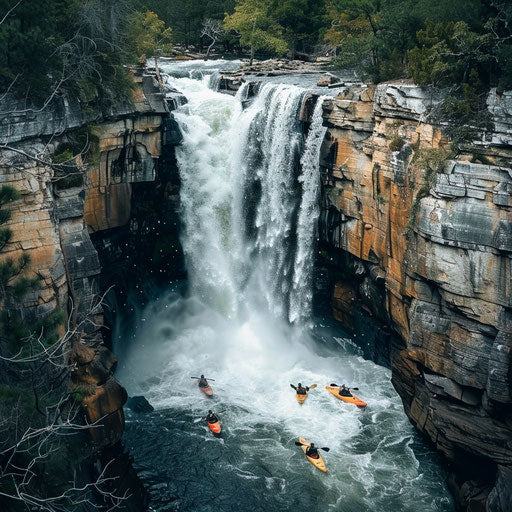 Noccalula Falls, Alabama, with kayakers navigating
