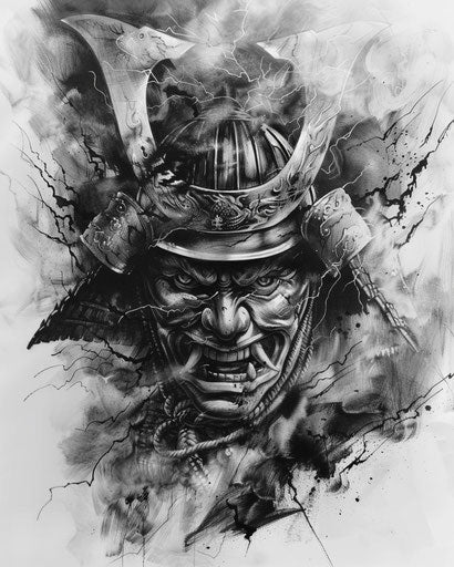 Samurai tattoo design in a baroque maritime style