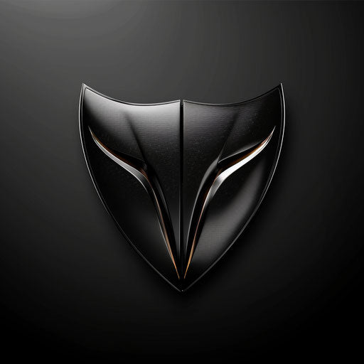 Sleek car logo with a modern emblem and metallic finish, on black background
