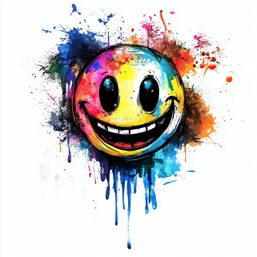 Flat tattoo sketch smiley tattoo with watercolor splash effect