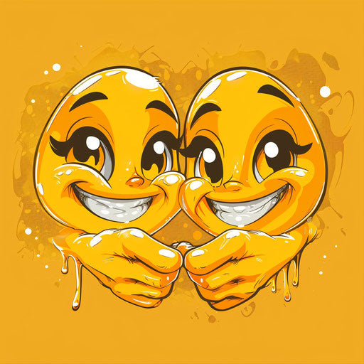 Pair of smiling faces holding hands, animated style