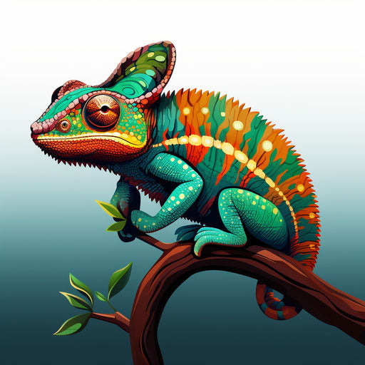Chameleon clipart in the style of Chiaroscuro Art, on white background