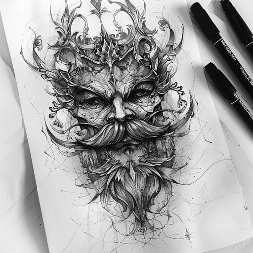 Gothic tattoo sketch of a dark mustache
