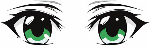 Green and white anime eyes with gray lashes