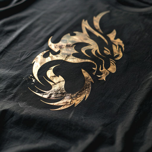 Luxury t shirt logo design with a gold foil background, elegant design