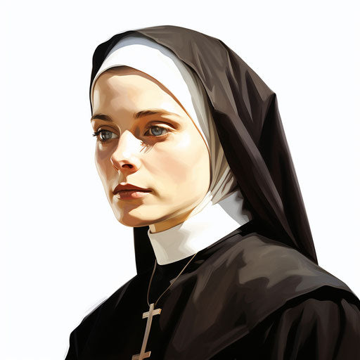 Illustration of a nun in the style of oil painting, on white background