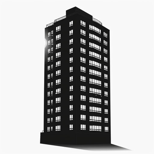 Building silhouette in photo realistic style on white background