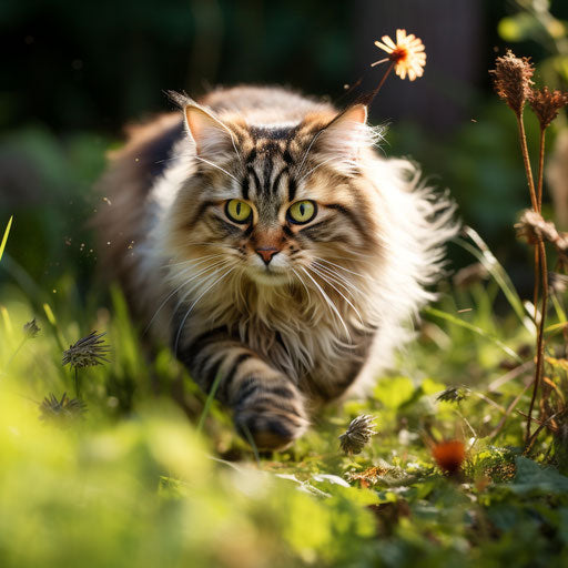 A Siberian cat chasing an insect