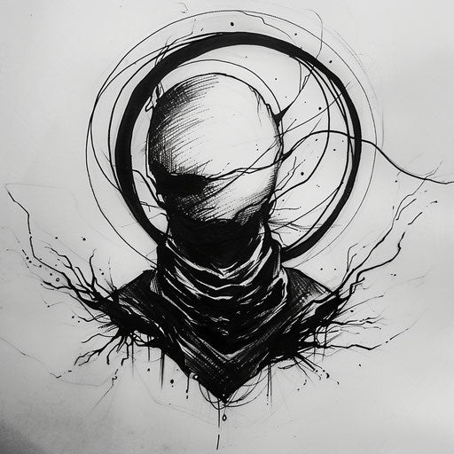 Bold and dark flat tattoo sketch enveloped in mysterious shadows