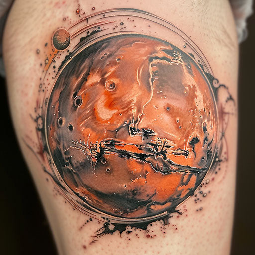 Detailed tattoo sketch of Mars with realistic textures