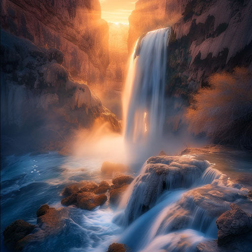 Havasu Falls with dramatic lighting and intense flow