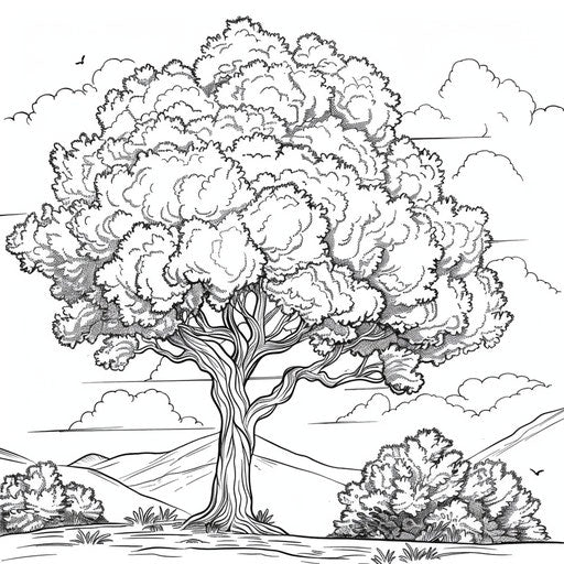 Basic tree with round top and simple trunk for coloring