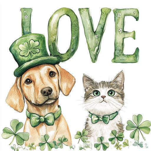Saint Patrick's Day with cute Labrador and cat