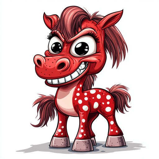 Humorous caricature of a mustang with human characteristics