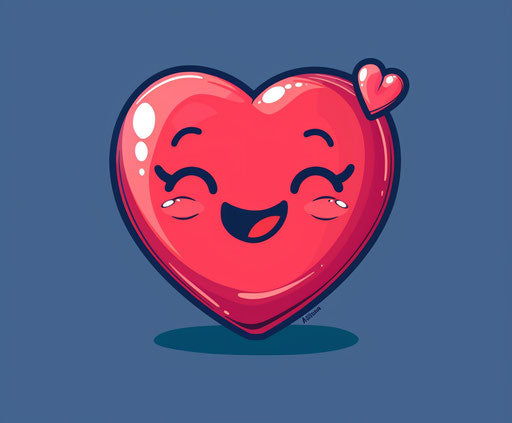 Small red heart smiling cute, pink face, bugcore style