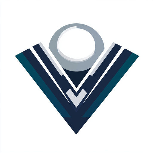 Modern cricket logo design with geometric ball symbol and clean typography in cool gray and blue on flat white background.