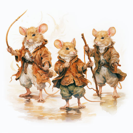Mice illustration in the style of oil painting, on white background
