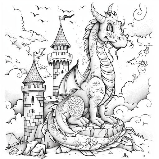 Mystical dragon coiled around an ancient castle