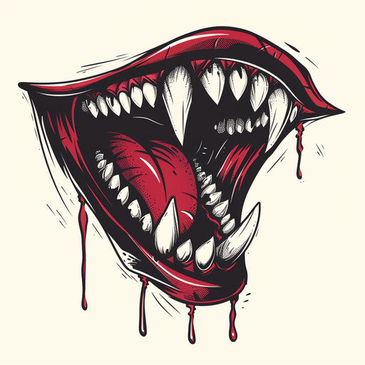 Terrifying tattoo sketch of a vampire's fangs dripping blood