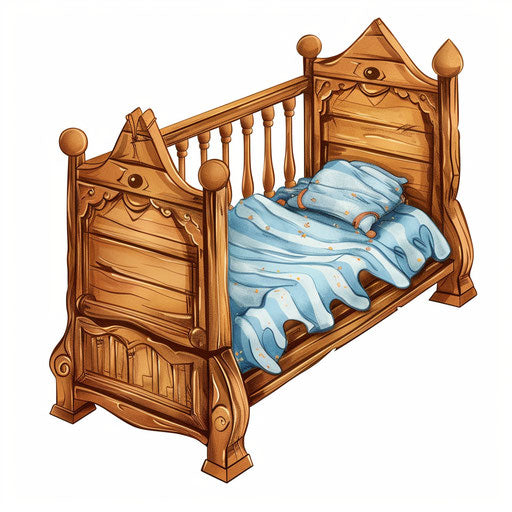 High quality illustration of a bed in a realistic style on a flat white background