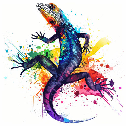 Lizard tattoo sketch with rainbow color splashes