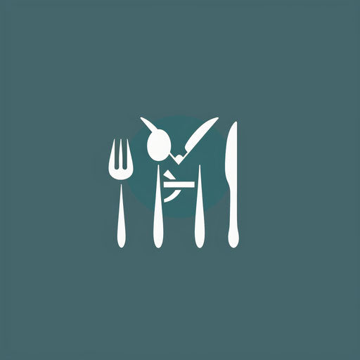 Restaurant logo in teal and white on minimalist grey background