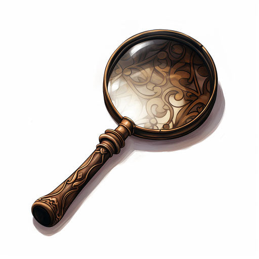 Magnifying glass clipart in the style of Chiaroscuro Art, on white background