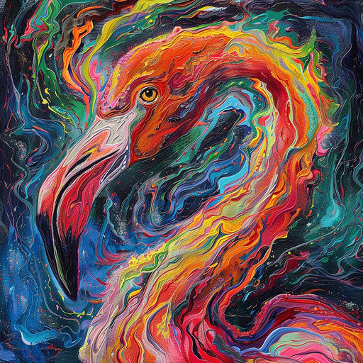 Abstract representation of colorful flamingo