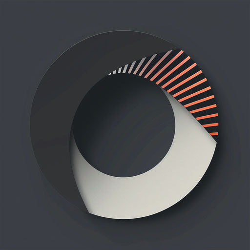 Stylish circular logo with bold, angular fonts on dark grey background