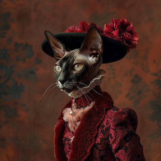 Cornish Rex cat dressed as a woman