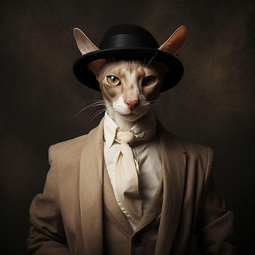 Oriental shorthair cat dressed as a man