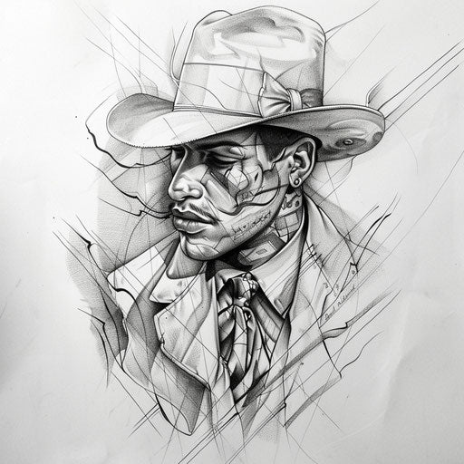 Sketch of a Chicano art pachuco with zoot suit, classic and stylish