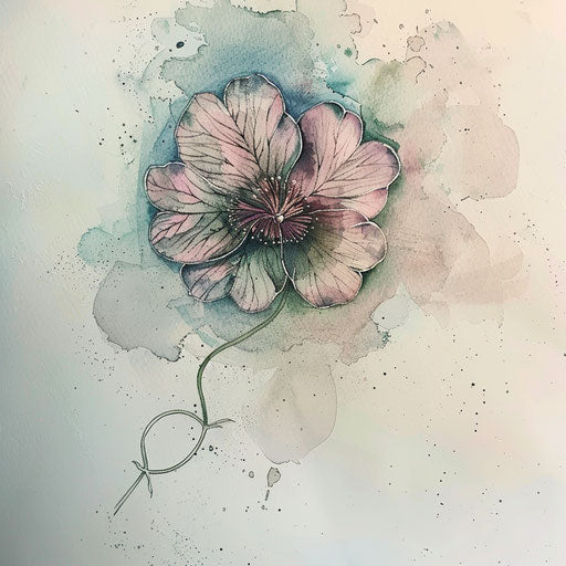 Ethereal tattoo sketch of a clover with soft watercolor washes