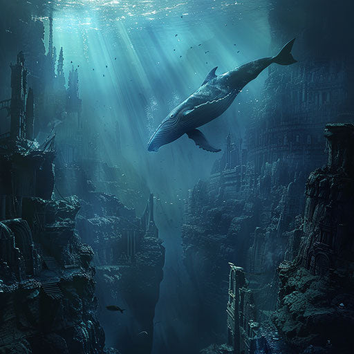 Enigma of the Deep: Blue Whale Diving towards Ancient Underwater City