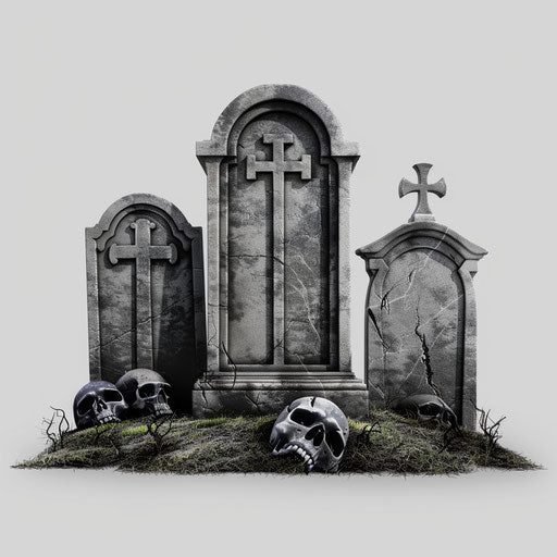 Realistic and elegant graveyard on flat slate grey background