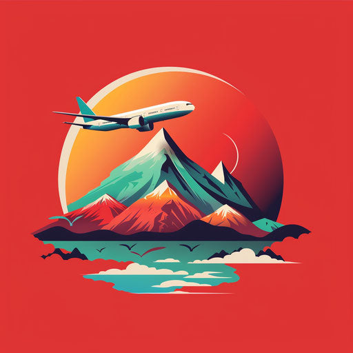 Contemporary travel logo with abstract elements on red background