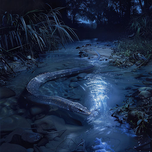 Electric eel hunting in a river at night