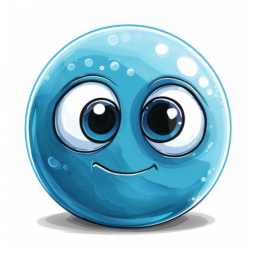Cute cartoonish blue ball with expressive eyes