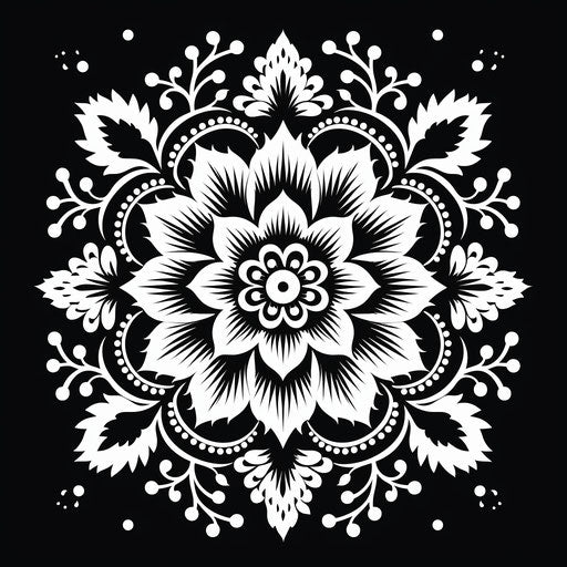 Black and white pattern of an ornamental lotus flower