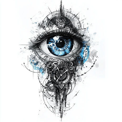 Mystical eye tattoo sketch with runes on arm