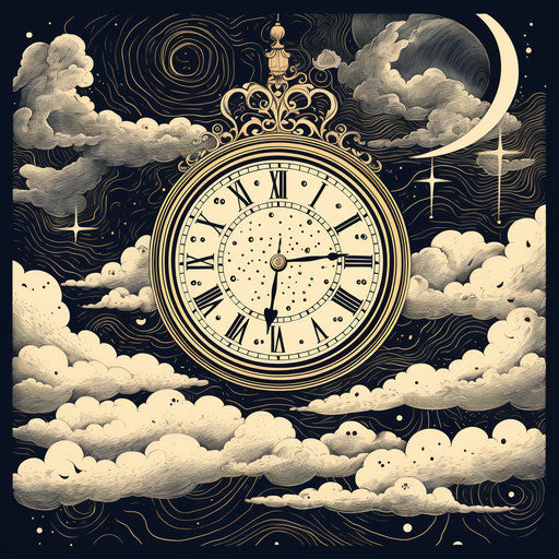 Stars and clouds in intricate line drawing style