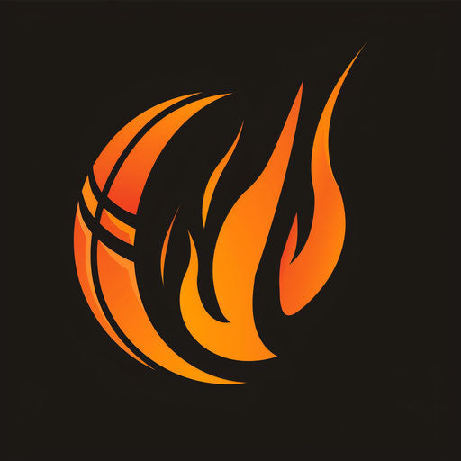 Basketball logo with stylized flame on black background