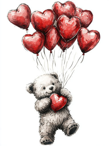 Bear with heart-shaped balloons for Valentine's Day