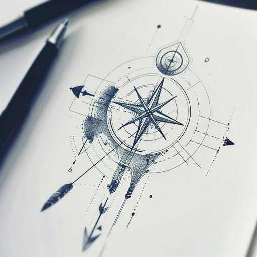Elegant geometric tattoo design of a compass rose