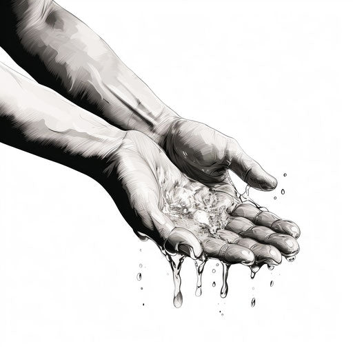 Hand washing clipart in the style of Chiaroscuro Art, on a white background