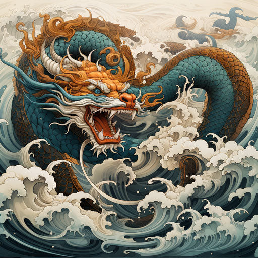 Taiwanese dragon canvas print, reefwave style, highly detailed illustration