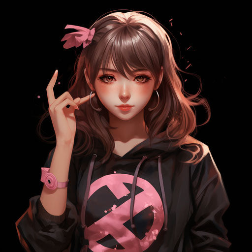Peace sign in anime-influenced style on black background
