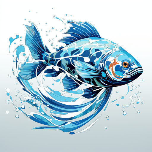 Art print of a blue and white fish in native american style
