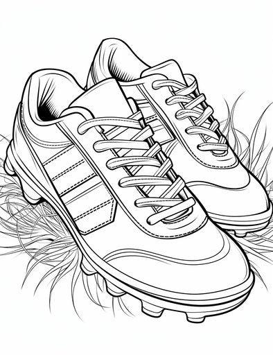Soccer ball and shoes coloring page, pictorial style