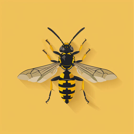 Realistic wasp clipart with random flat background, minimalist design and subtle shading